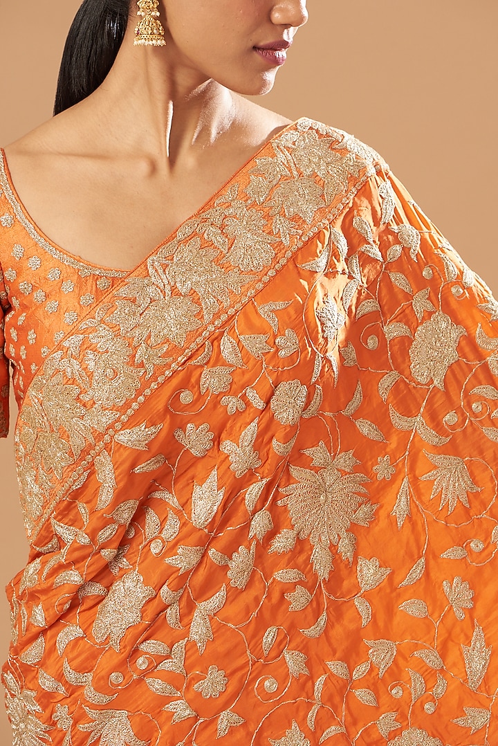 Orange Embroidered Reception Saree Set by Sheetal Batra at Pernia's Pop Up Shop