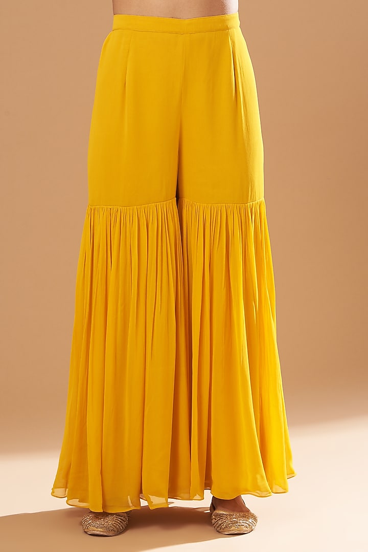 Mustard Raw Silk Gharara Set by Sheetal Batra at Pernia's Pop Up Shop