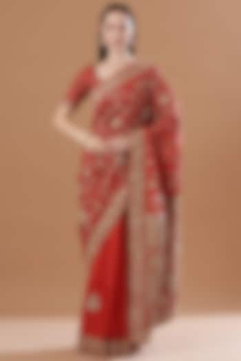 Red Embroidered Saree Set by Sheetal Batra