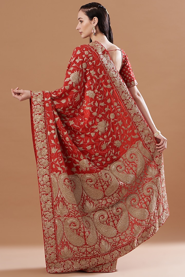 Red Embroidered Reception Saree Set by Sheetal Batra at Pernia's Pop Up Shop