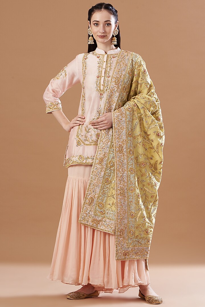 Blush Pink Georgette Gharara Set by Sheetal Batra at Pernia's Pop Up Shop