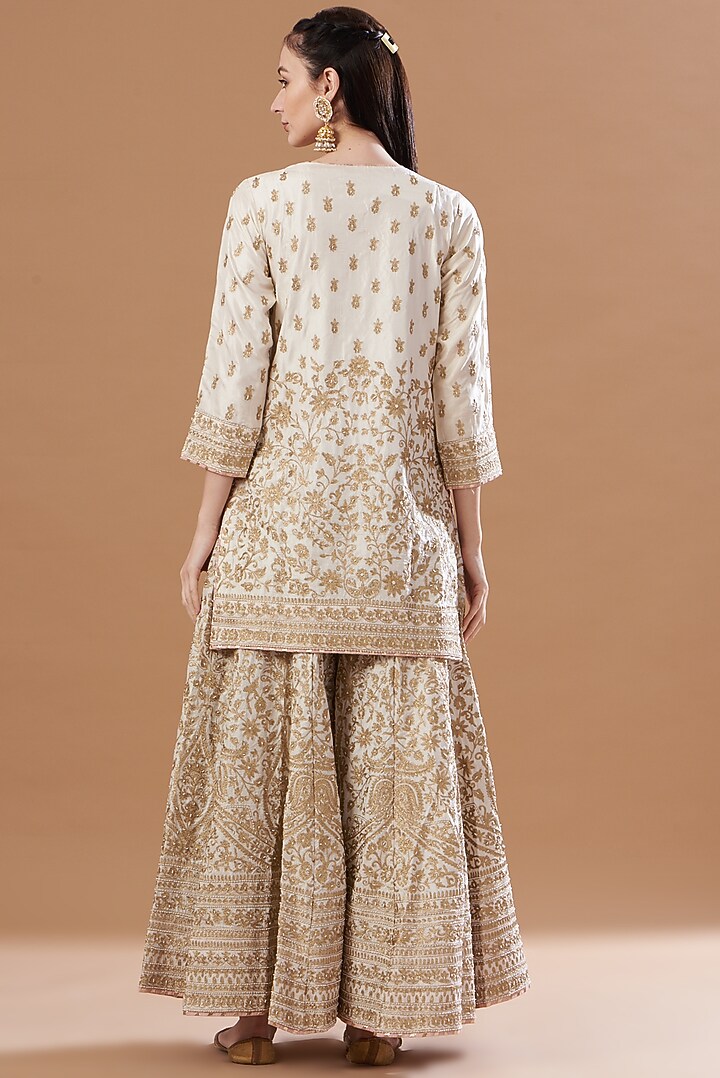 White Pure Silk Tilla Embroidered Gharara Set by Sheetal Batra at Pernia's Pop Up Shop