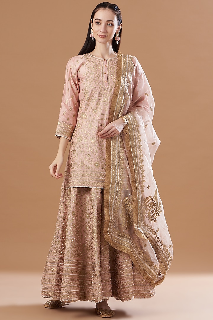 Nude Pure Silk Pearl Embroidered Gharara Set by Sheetal Batra at Pernia's Pop Up Shop