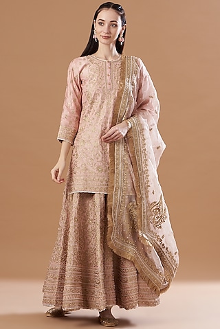 Nude Pure Silk Pearl Embroidered Gharara Set by Sheetal Batra