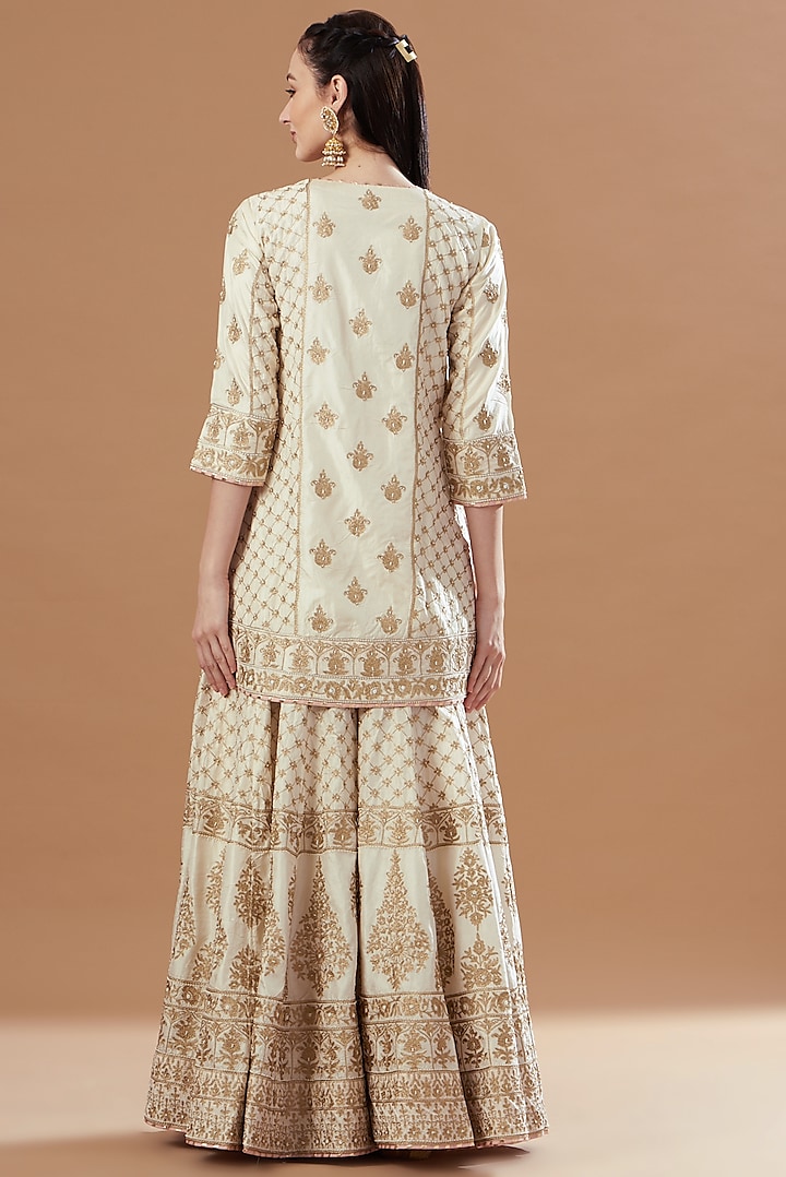 White Chanderi Silk Tilla Embroidered Gharara Set by Sheetal Batra at Pernia's Pop Up Shop