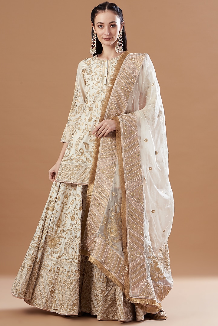White Tilla Embroidered Gharara Set by Sheetal Batra