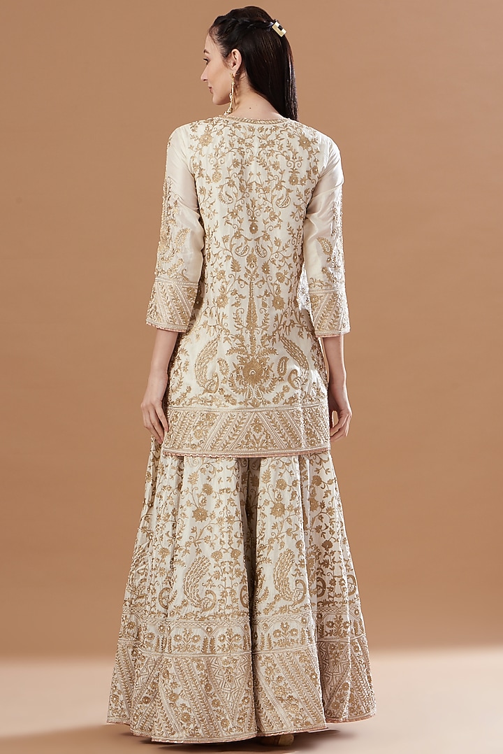 White Tilla Embroidered Gharara Set by Sheetal Batra at Pernia's Pop Up Shop