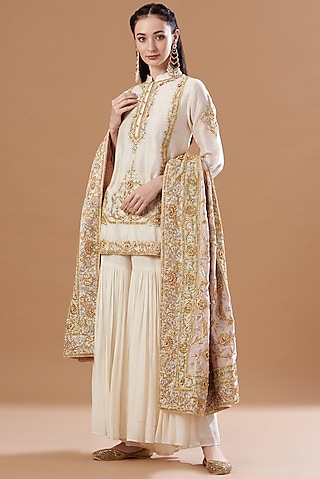 White Georgette Gharara Set by Sheetal Batra