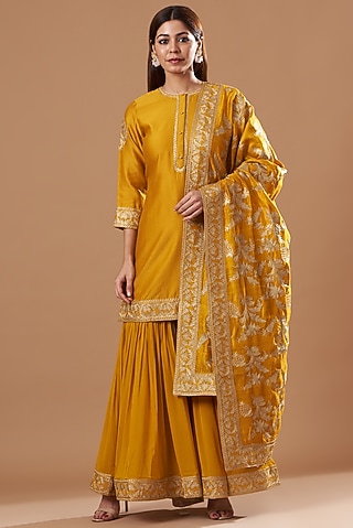 Mustard Georgette Gharara Set by Sheetal Batra