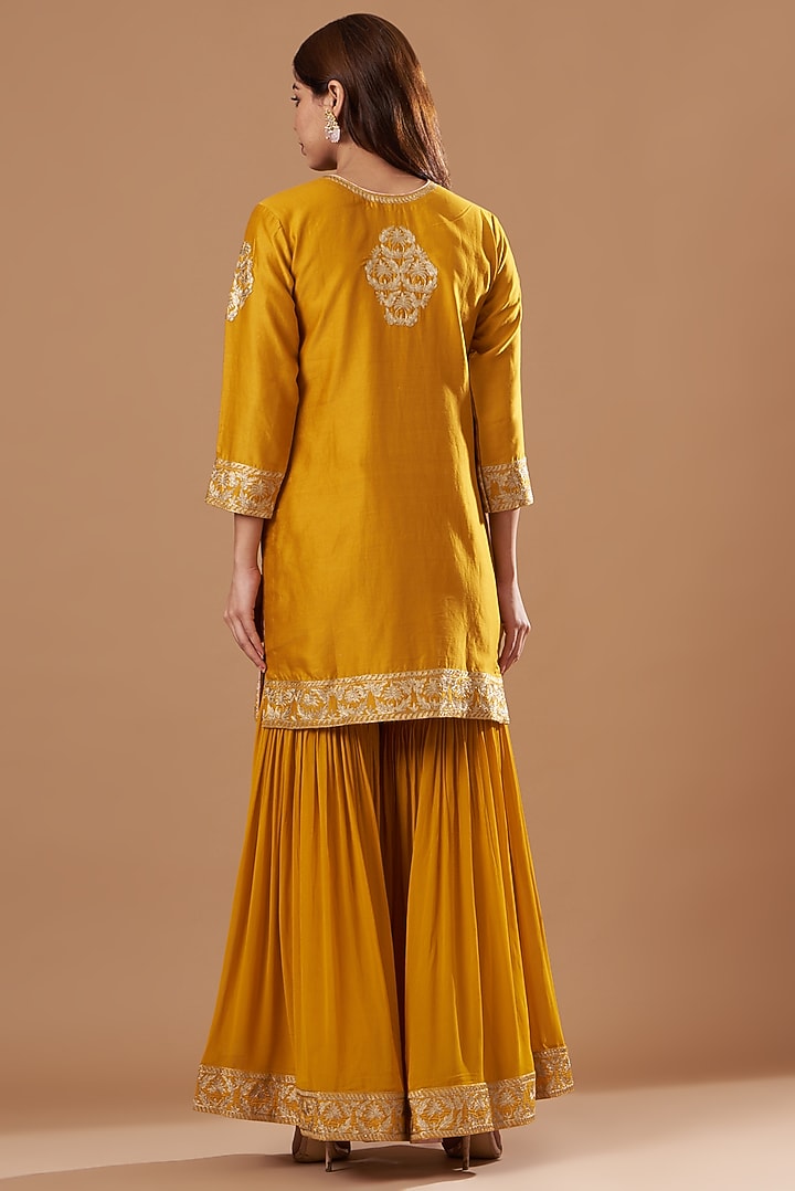 Mustard Georgette Gharara Set by Sheetal Batra at Pernia's Pop Up Shop