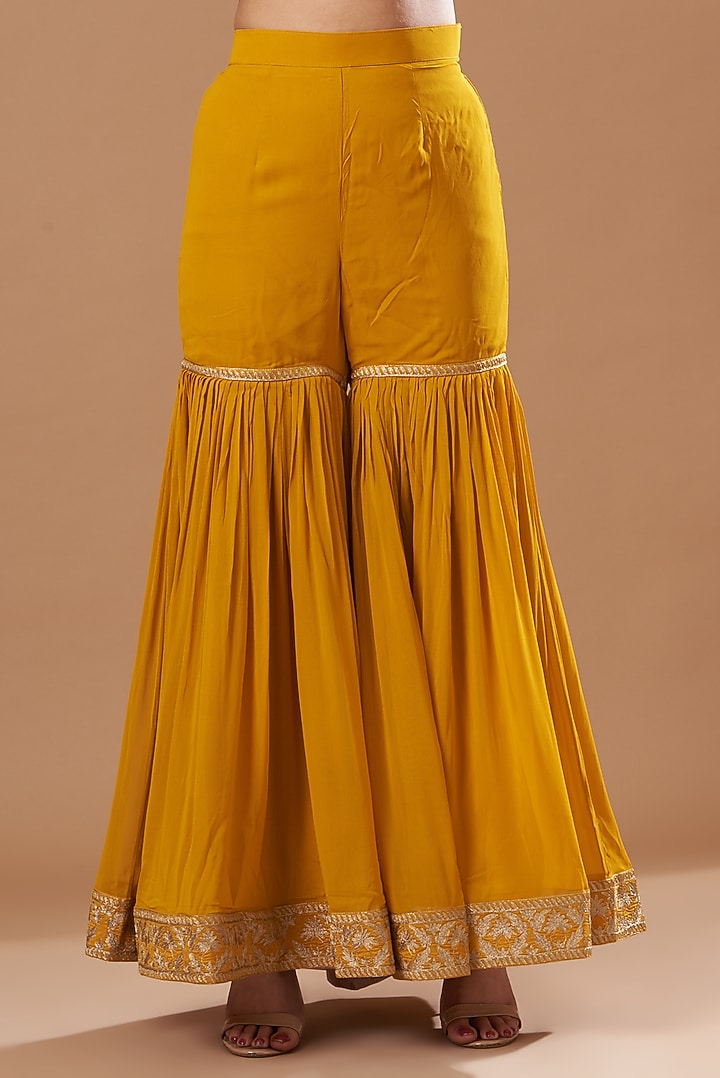 Mustard Georgette Gharara Set by Sheetal Batra at Pernia's Pop Up Shop