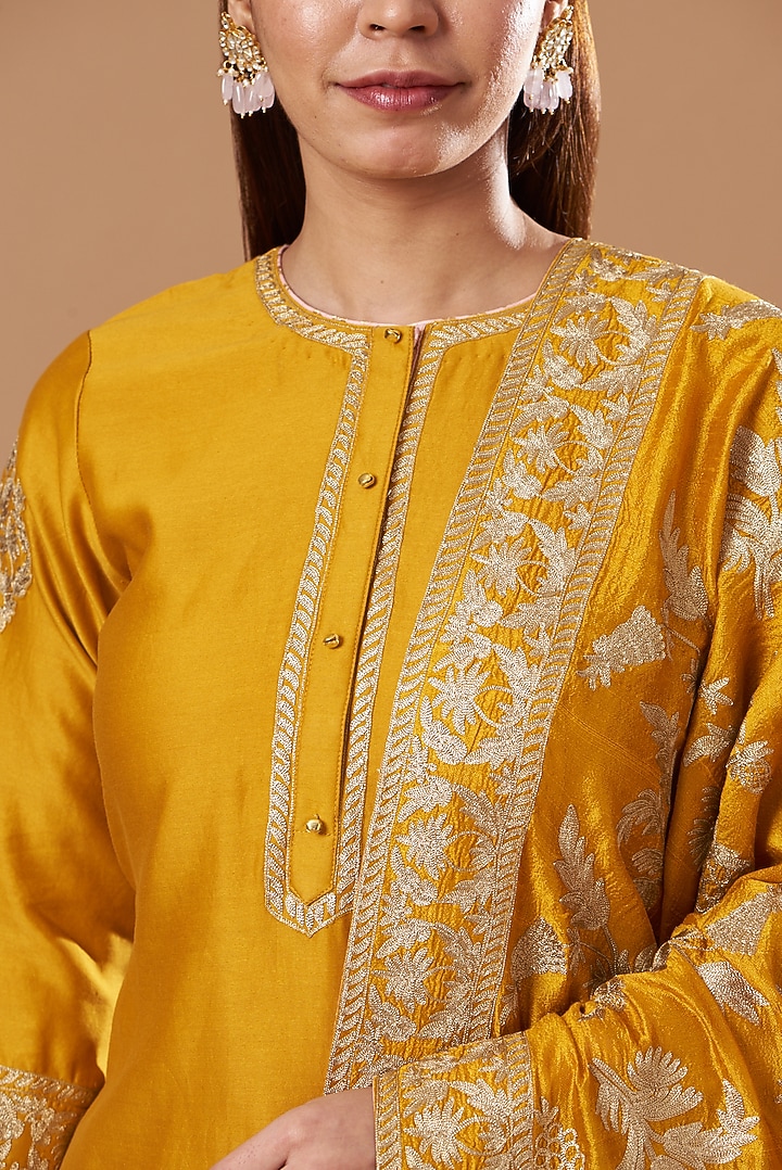 Mustard Georgette Gharara Set by Sheetal Batra at Pernia's Pop Up Shop