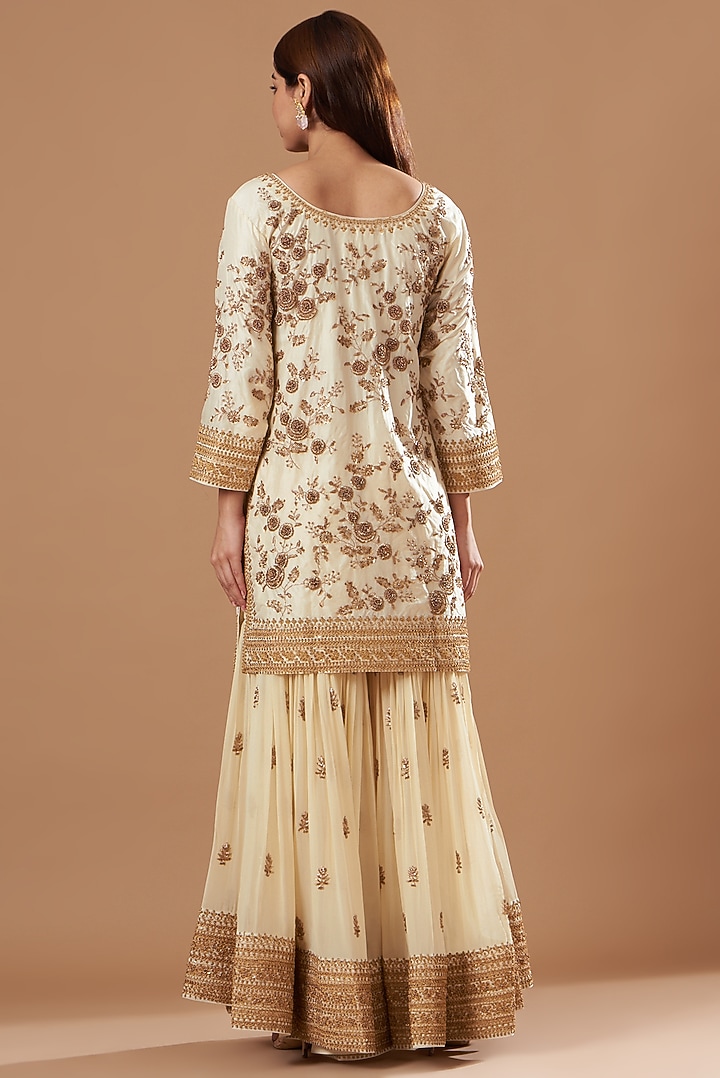 White Georgette Zardosi Embroidered Gharara Set by Sheetal Batra at Pernia's Pop Up Shop