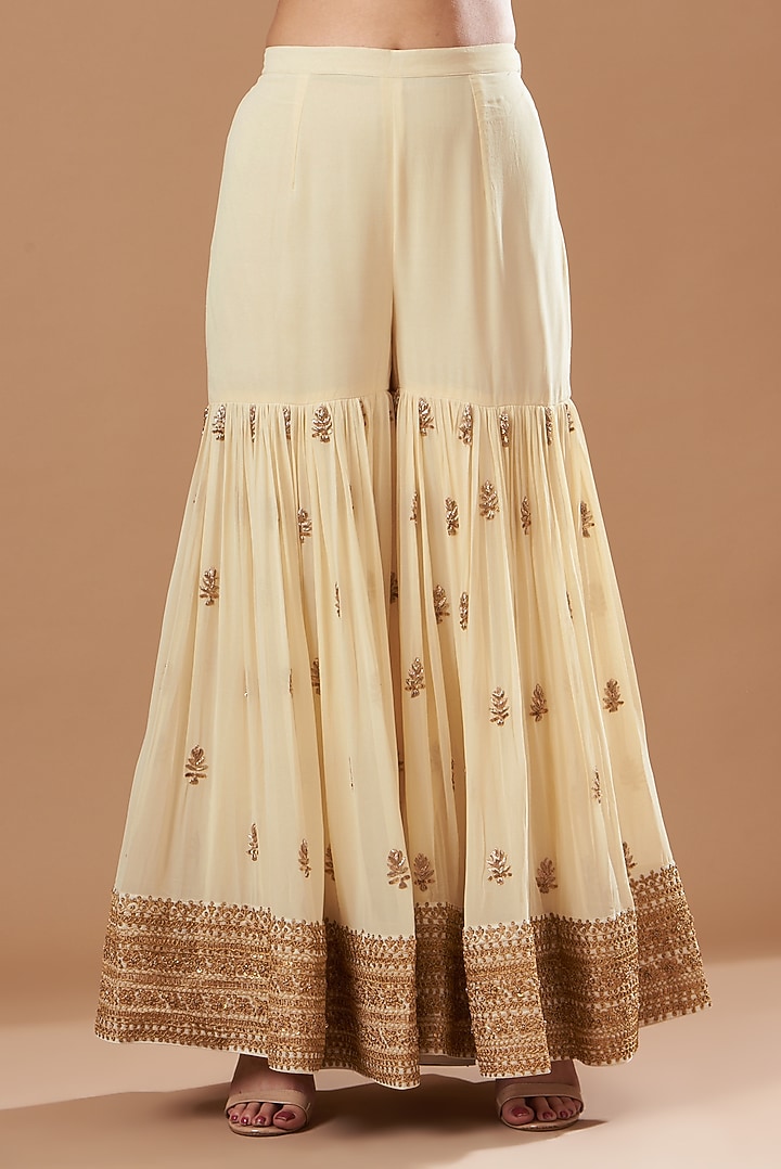White Georgette Zardosi Embroidered Gharara Set by Sheetal Batra at Pernia's Pop Up Shop