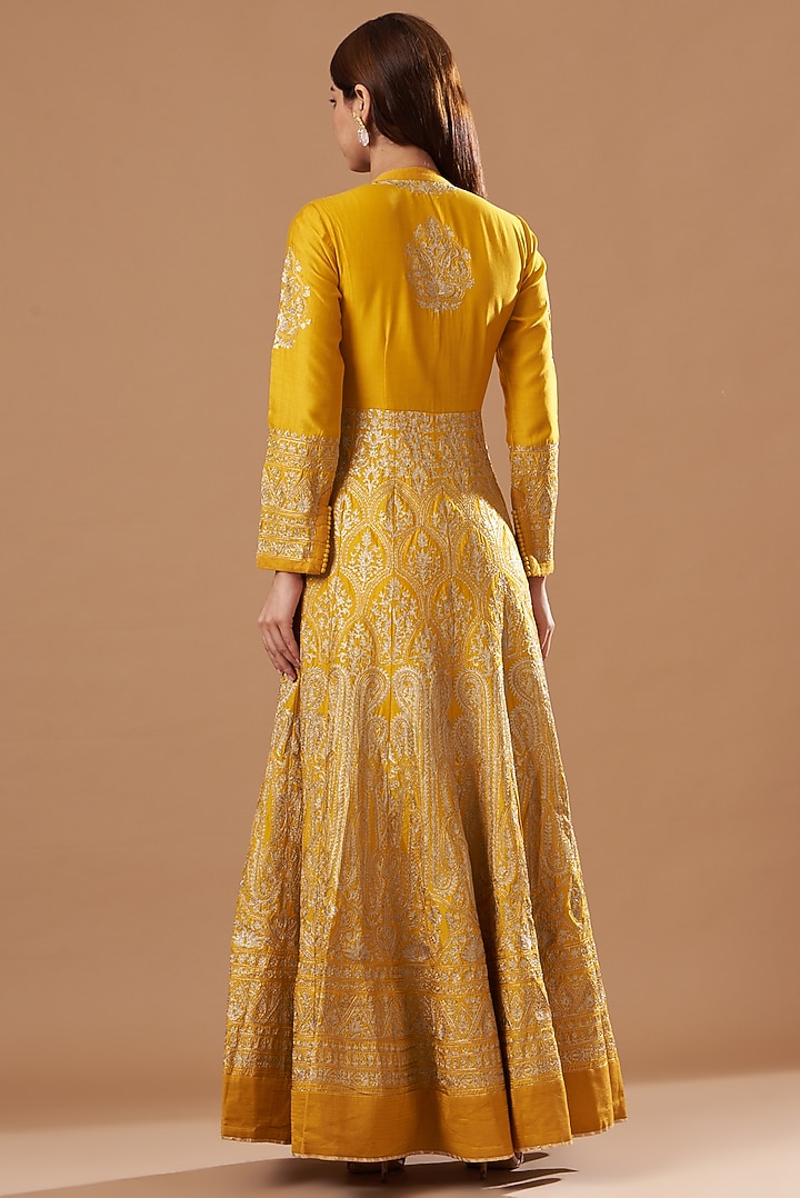 Mustard Embroidered Bridal Anarkali Set by Sheetal Batra at Pernia's Pop Up Shop