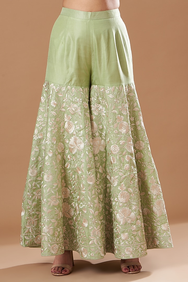 Mint Green Bangalore Silk Embroidered Gharara Set by Sheetal Batra at Pernia's Pop Up Shop