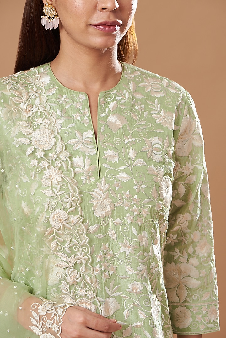 Mint Green Bangalore Silk Embroidered Gharara Set by Sheetal Batra at Pernia's Pop Up Shop