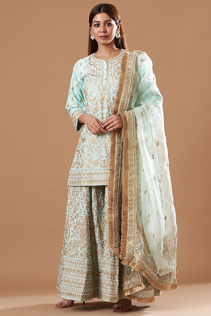 Sky Blue Bangalore Silk Gharara Set by Sheetal Batra at Pernia's Pop Up Shop