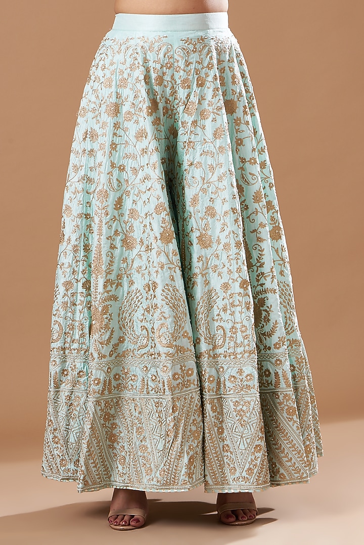 Sky Blue Georgette Tilla Embroidered Gharara Set by Sheetal Batra at Pernia's Pop Up Shop