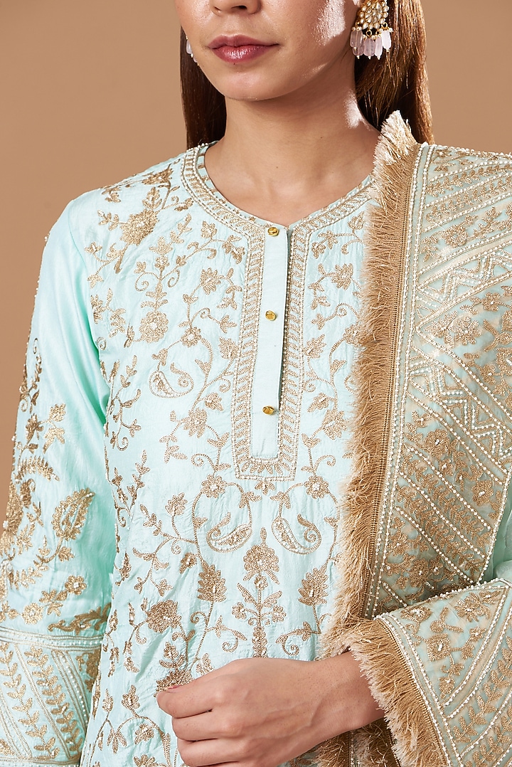 Sky Blue Georgette Tilla Embroidered Gharara Set by Sheetal Batra at Pernia's Pop Up Shop