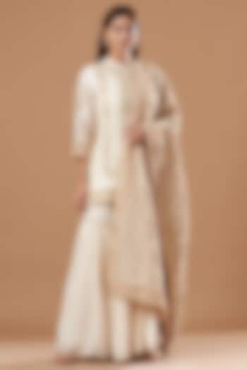 White Georgette Gharara Set by Sheetal Batra