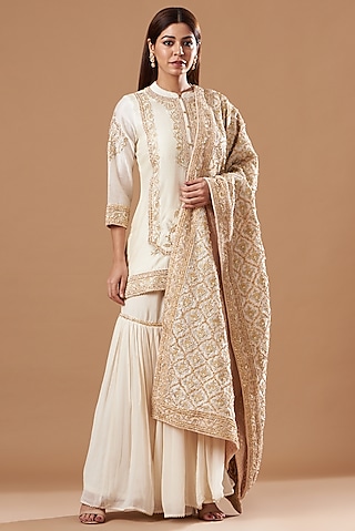 White Georgette Gharara Set by Sheetal Batra