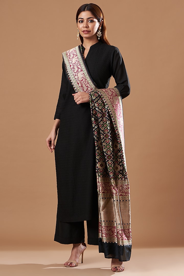 Black Silk Chanderi Kurta Set by Sheetal Batra at Pernia's Pop Up Shop