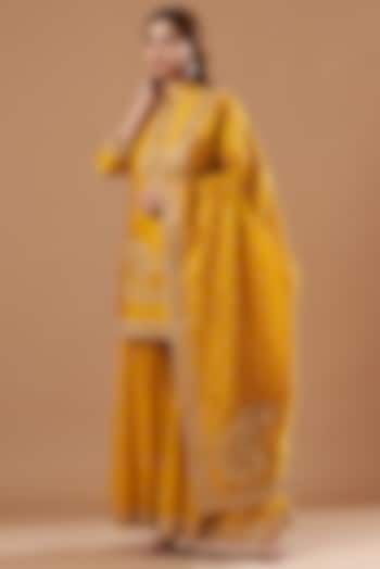 Mustard Silk Georgette Gota-Patti Embroidered Gharara Set by Sheetal Batra