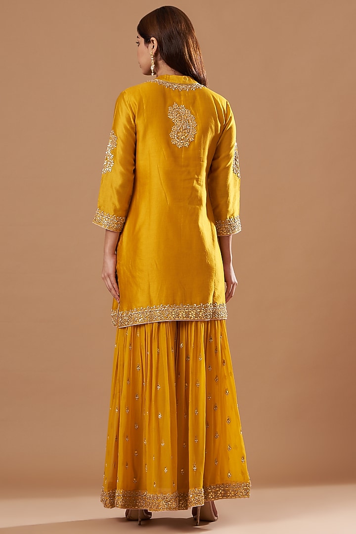 Mustard Silk Georgette Gota-Patti Embroidered Gharara Set by Sheetal Batra at Pernia's Pop Up Shop