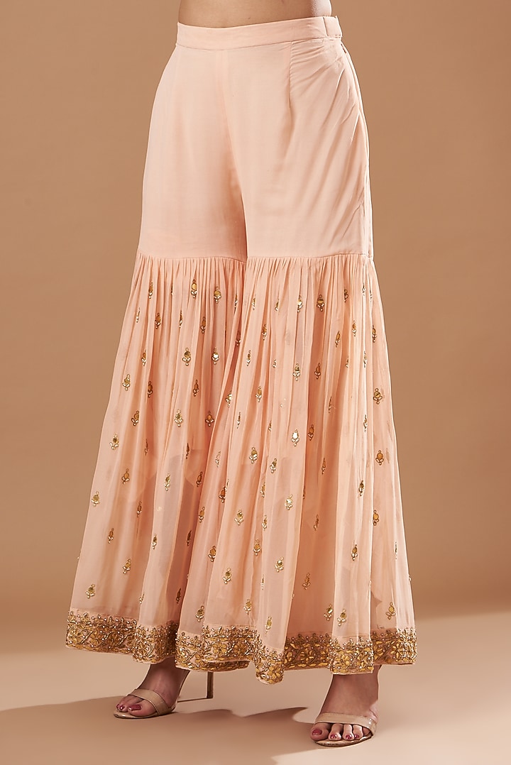 Blush Pink Georgette Gota-Patti Embroidered Gharara Set by Sheetal Batra at Pernia's Pop Up Shop