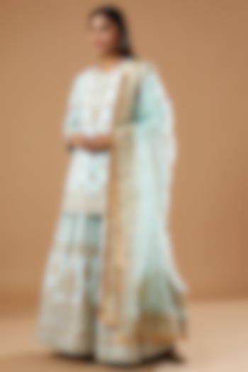 Sky Blue Bangalore Silk Embroidered Gharara Set by Sheetal Batra at Pernia's Pop Up Shop