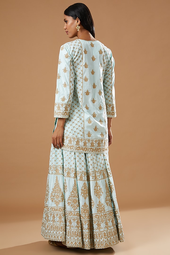 Sky Blue Bangalore Silk Embroidered Gharara Set by Sheetal Batra at Pernia's Pop Up Shop