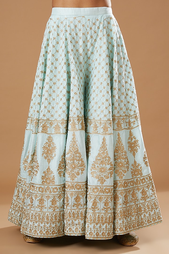 Sky Blue Bangalore Silk Embroidered Gharara Set by Sheetal Batra at Pernia's Pop Up Shop