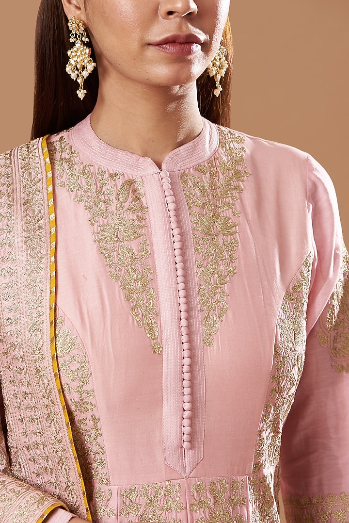 Blush Pink Silk Chanderi Bridal Anarkali Set by Sheetal Batra at Pernia's Pop Up Shop