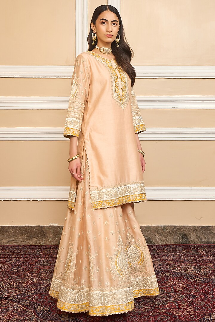 Rose Pink Silk Chanderi Embroidered Kurta Set by Sheetal Batra at Pernia's Pop Up Shop