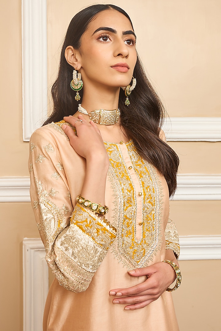 Rose Pink Silk Chanderi Embroidered Kurta Set by Sheetal Batra at Pernia's Pop Up Shop