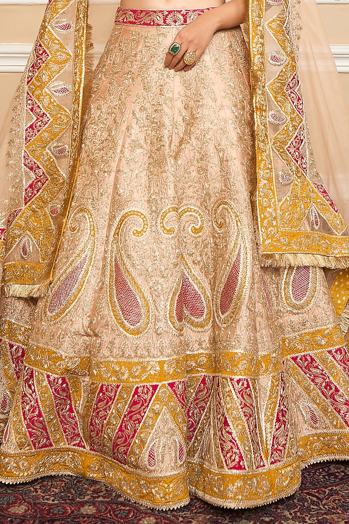 Rose-Pink Embroidered Bridal Lehenga Set by Sheetal Batra at Pernia's Pop Up Shop