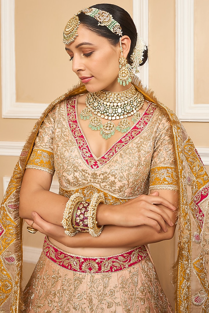 Rose-Pink Embroidered Bridal Lehenga Set by Sheetal Batra at Pernia's Pop Up Shop