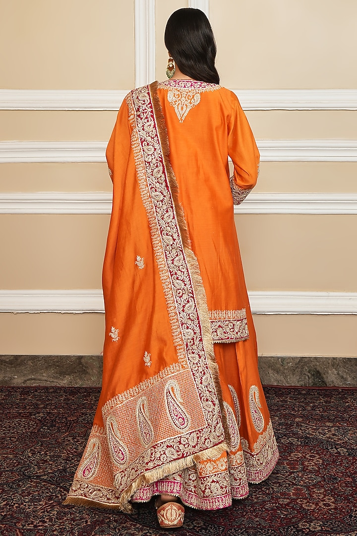 Orange Silk Chanderi Embroidered Kurta Set by Sheetal Batra at Pernia's Pop Up Shop