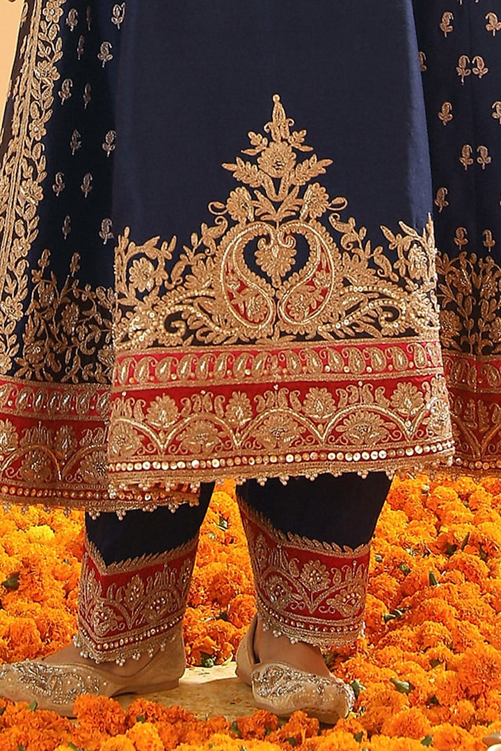 Deep Blue Silk Chanderi Zardosi Embroidered Choga Kurta Set by Sheetal Batra at Pernia's Pop Up Shop