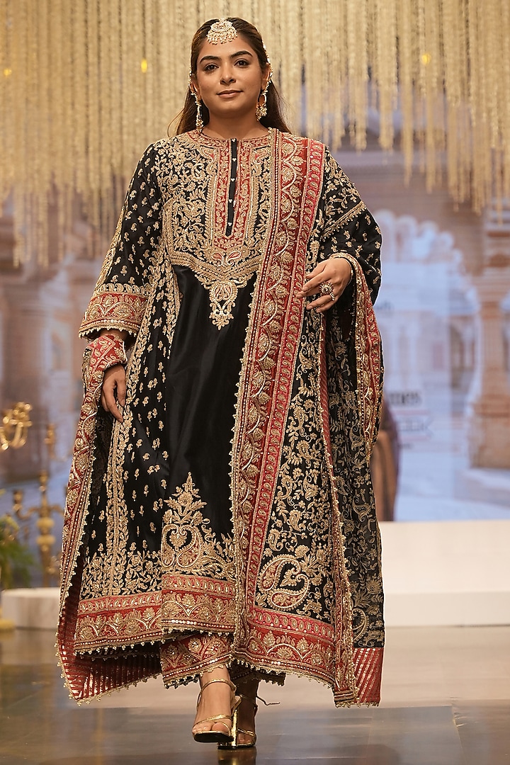 Deep Blue Silk Chanderi Zardosi Embroidered Choga Kurta Set by Sheetal Batra at Pernia's Pop Up Shop