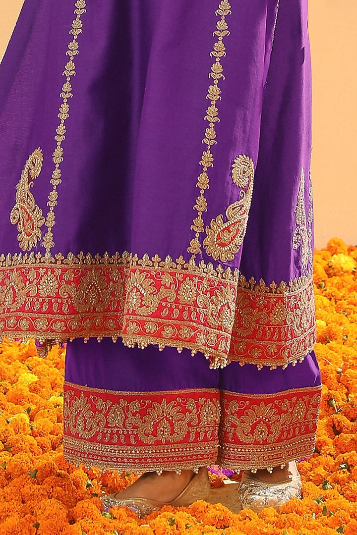 Purple Silk Chanderi Dabka Embroidered A-Line Kurta Set by Sheetal Batra at Pernia's Pop Up Shop