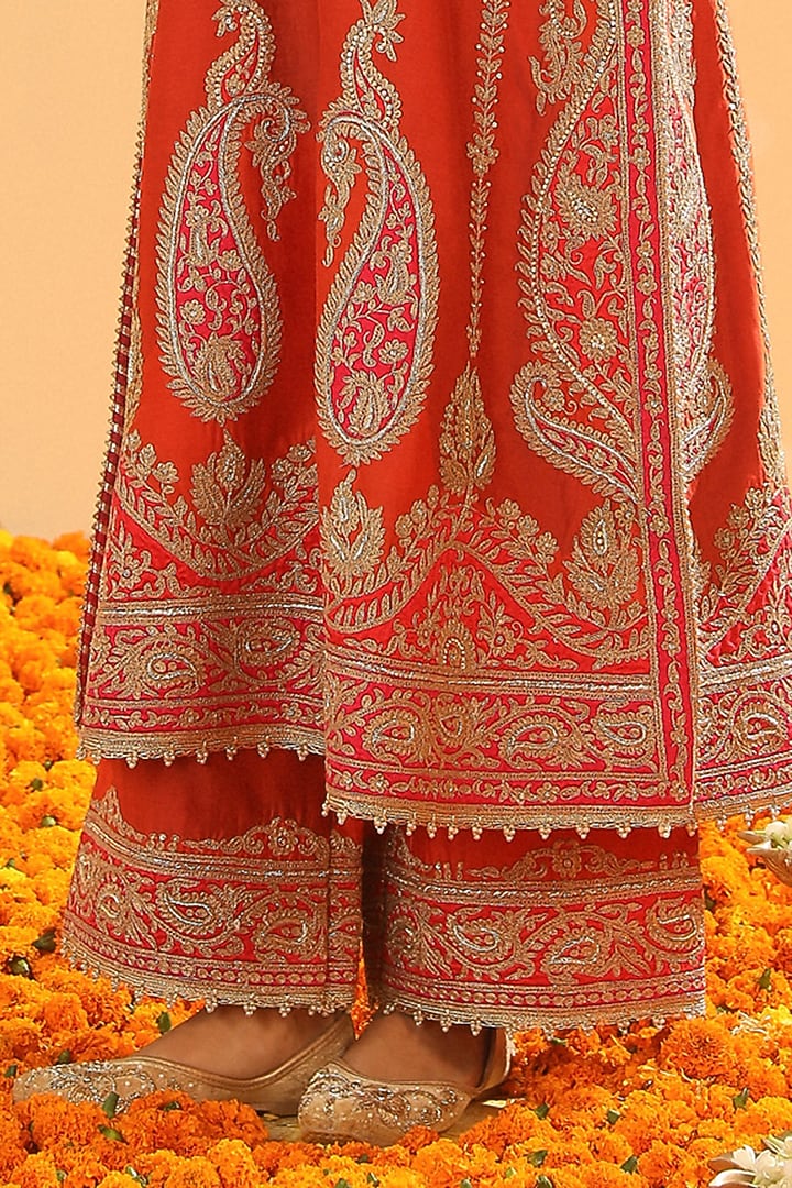 Burnt Orange Silk Chanderi Dabka Embroidered A-Line Kurta Set by Sheetal Batra at Pernia's Pop Up Shop