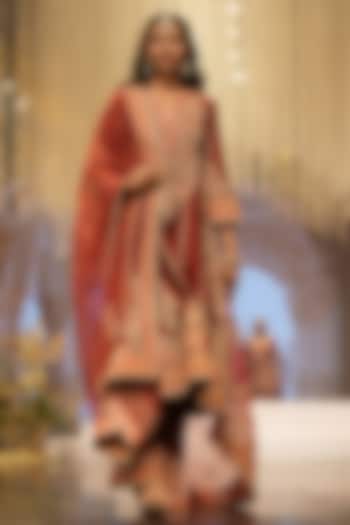 Deep Red Silk Chanderi Dabka Embroidered A-Line Kurta Set by Sheetal Batra at Pernia's Pop Up Shop