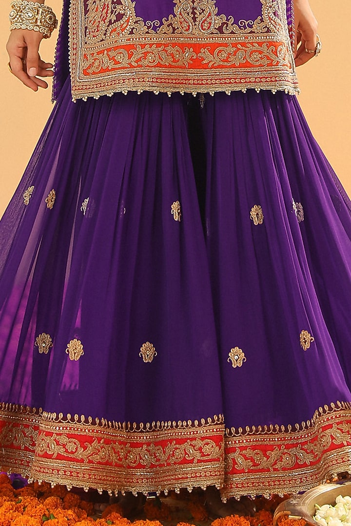 Purple Pure Silk Chanderi Dabka Embroidered Gharara Set by Sheetal Batra at Pernia's Pop Up Shop