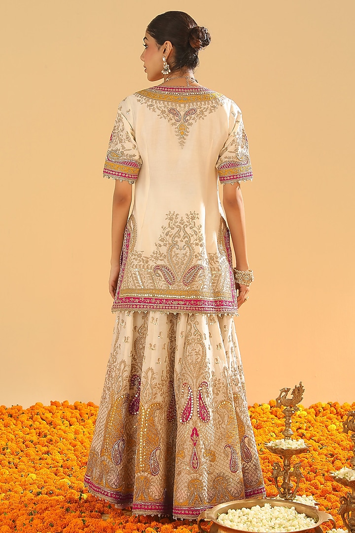 Daisy Ivory Pure Silk Chanderi Dabka Embroidered Bridal Sharara Set by Sheetal Batra at Pernia's Pop Up Shop