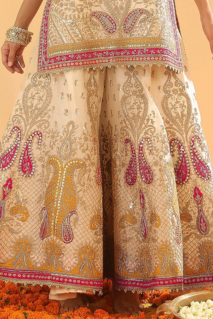 Daisy Ivory Pure Silk Chanderi Dabka Embroidered Bridal Sharara Set by Sheetal Batra at Pernia's Pop Up Shop