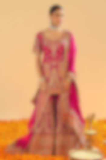 Hot Pink Pure Silk Chanderi Dabka Embroidered Sharara Set by Sheetal Batra at Pernia's Pop Up Shop