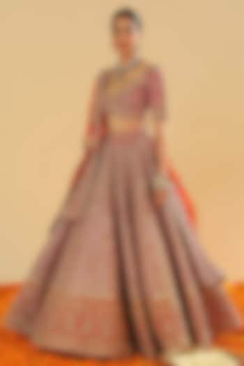 Hot Pink Raw Silk Zardosi Embroidered Bridal Lehenga Set by Sheetal Batra at Pernia's Pop Up Shop