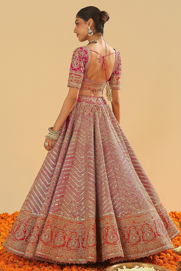 Hot Pink Raw Silk Zardosi Embroidered Bridal Lehenga Set by Sheetal Batra at Pernia's Pop Up Shop